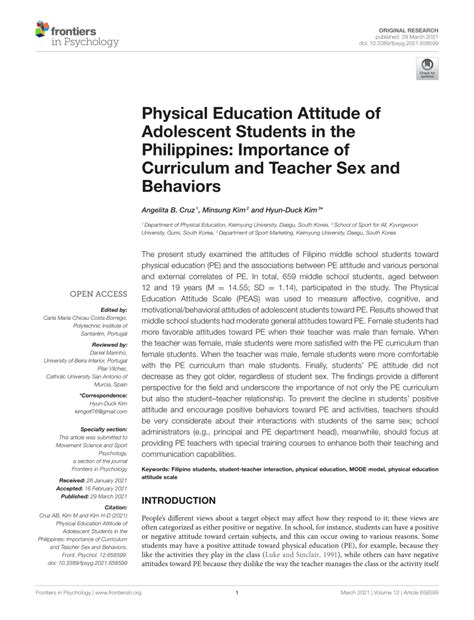Physical Education Attitude of Adolescent Students in the Philippines.